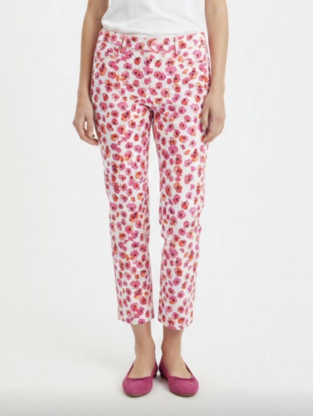 RAFAELLA! TEXTURED WHITE W/PINK, ORANGE & BLACK FLOWERS, CROPPED PANTS! SZ 12